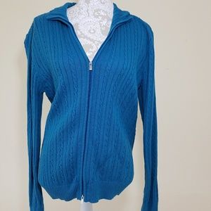 IZOD Golf Cardigan Zip Sweater Teal Size Medium